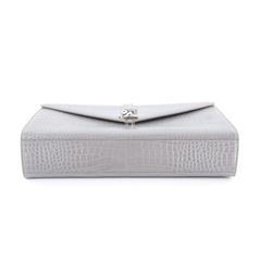 YVES SAINT LAURENT Crocodile Embossed Grey Leather Envelope Bag